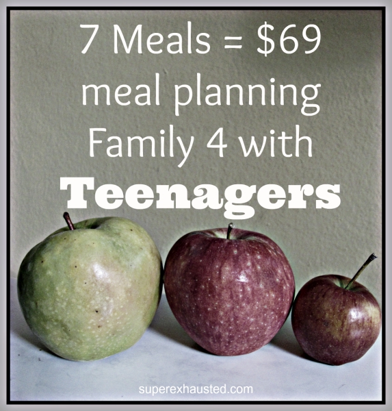 7 Meals = $69 meal planning Family 4 with Teenagers